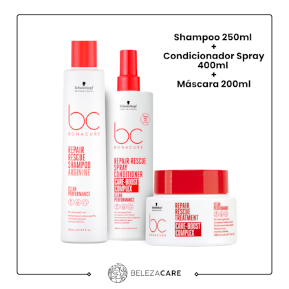 Segunda imagem do produto Kit Schwarzkopf - BC Repair Rescue Sh 250ml + Mask 200ml + Spray 400ml