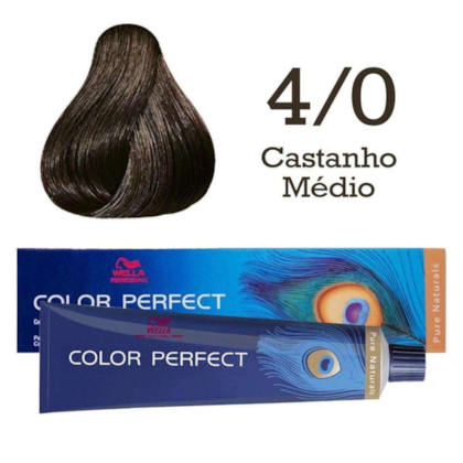Segunda imagem do produto Kit Wella Color Perfect 4/0 Castanho Médio+Welloxon 20vol 60ml